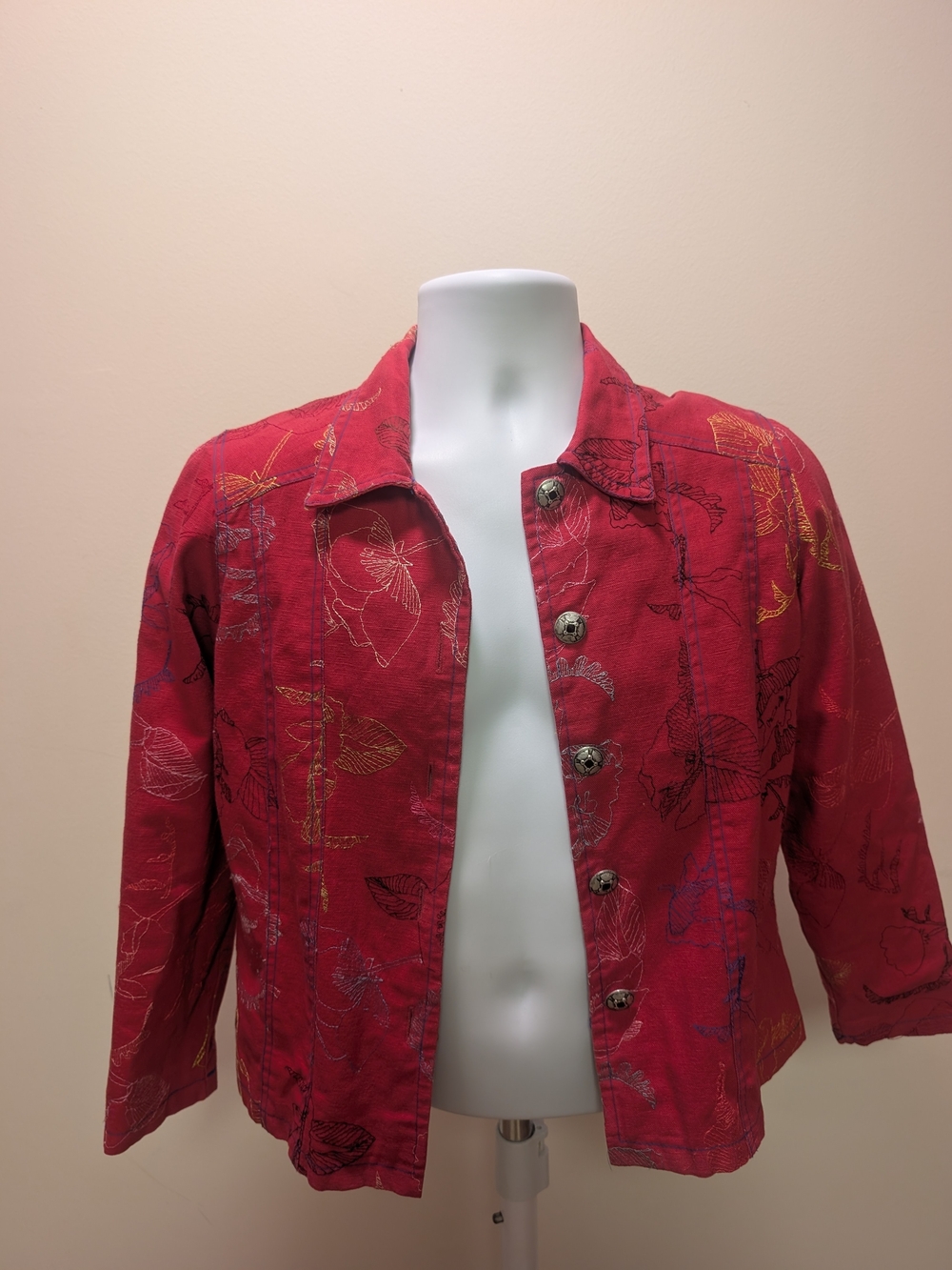 Women's Red Floral Print Jean Jacket